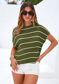 PRETTYGARDEN Womens Summer Short Sleeve Tops Trendy Crew Neck Striped Knit Sweater Business Casual Spring Clothes PRETTYGARDEN