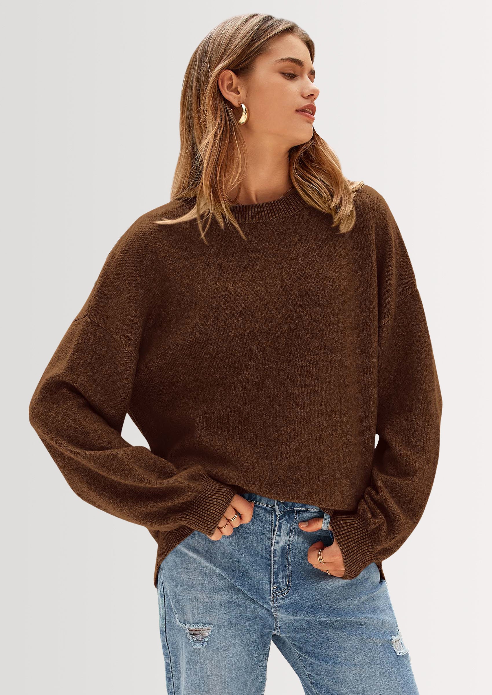 PRETTYGARDEN Women's Fall Sweaters Casual Crew Neck Long Sleeve Pullover Tops Ribbed Knit Loose Fit Winter Clothes