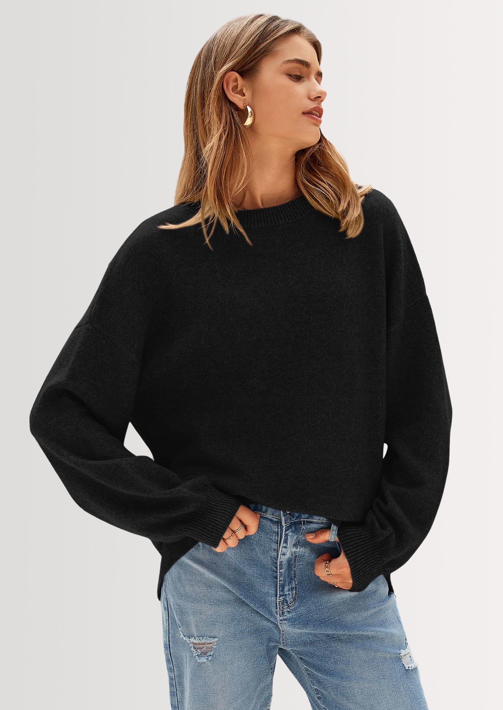 PRETTYGARDEN Women's Fall Sweaters Casual Crew Neck Long Sleeve Pullover Tops Ribbed Knit Loose Fit Winter Clothes