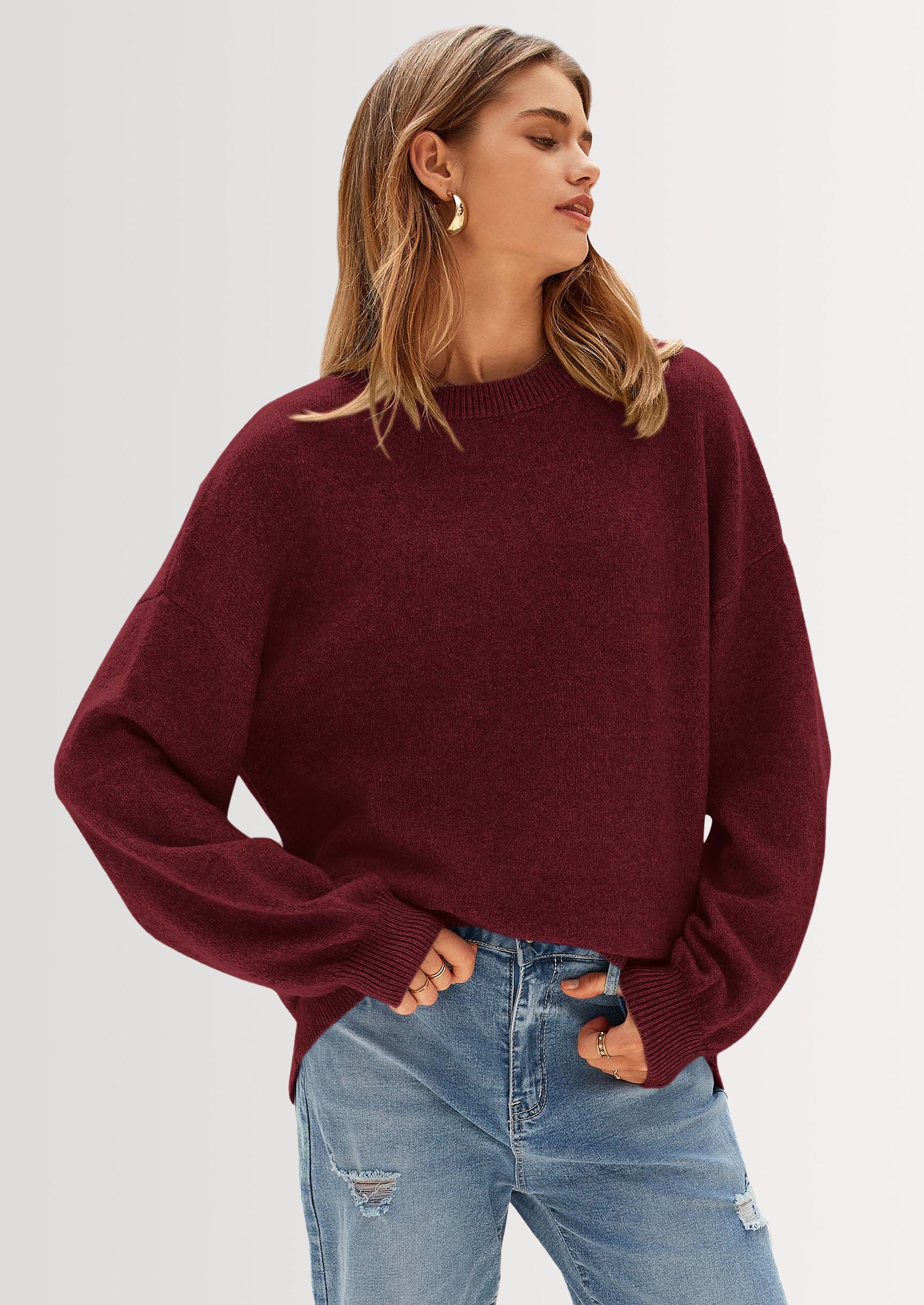 PRETTYGARDEN Women's Fall Sweaters Casual Crew Neck Long Sleeve Pullover Tops Ribbed Knit Loose Fit Winter Clothes