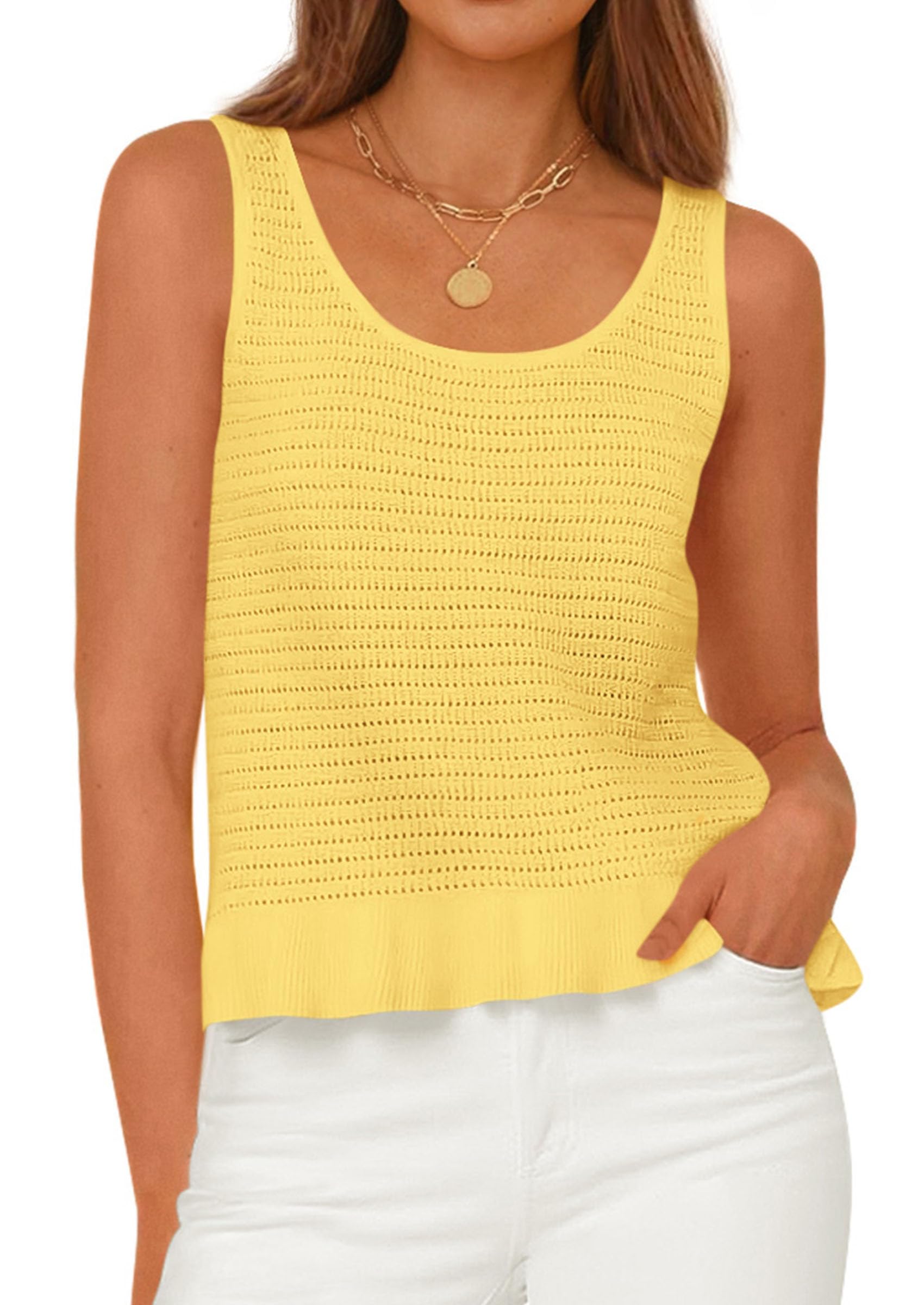 PRETTYGARDEN Womens Spring Crochet Tops Summer Sleeveless Scoop Neck Boho Sweater Tank Top Cute Beach Vacation Clothes PRETTYGARDEN