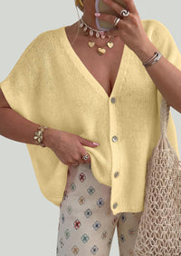 PRETTYGARDEN Batwing Short Sleeve Summer Cardigan Sweaters for Women Lightweight V Neck Button Oversized Sweater Tops PRETTYGARDEN