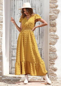PRETTYGARDEN Womens Dresses Summer Maxi Dress Boho Short Sleeve V Neck Swiss Dot Ruffle Tiered Smocked Flowy Long Dress PRETTYGARDEN