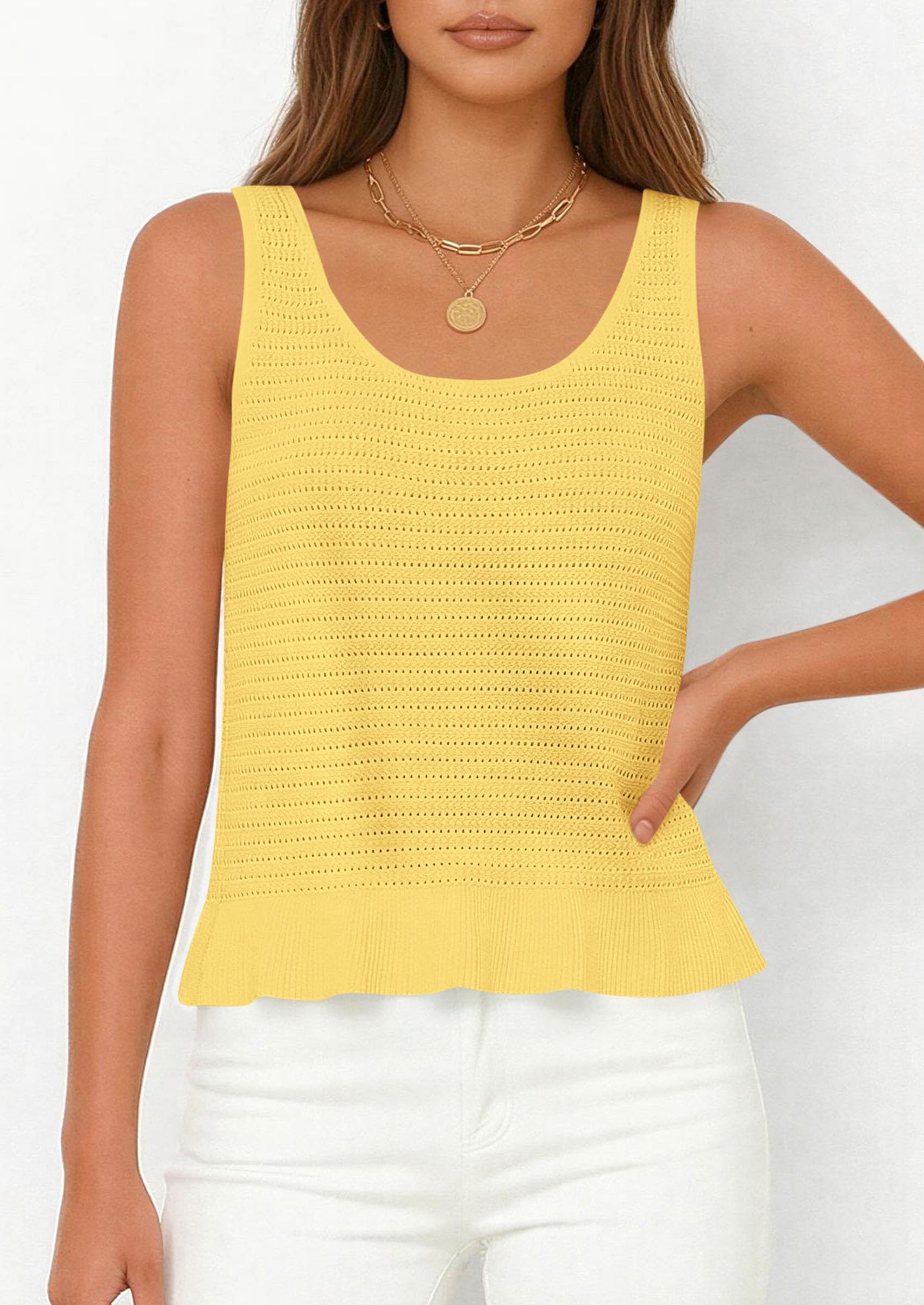 PRETTYGARDEN Womens Spring Crochet Tops Summer Sleeveless Scoop Neck Boho Sweater Tank Top Cute Beach Vacation Clothes PRETTYGARDEN