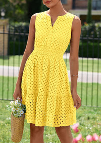 PRETTYGARDEN Women's Summer Dresses Sleeveless V Neck Eyelet Hollow Out Swing A Line Beach Vacation Sun Dress PRETTYGARDEN