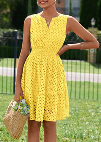 PRETTYGARDEN Women's Summer Dresses Sleeveless V Neck Eyelet Hollow Out Swing A Line Beach Vacation Sun Dress PRETTYGARDEN