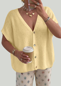 PRETTYGARDEN Batwing Short Sleeve Summer Cardigan Sweaters for Women Lightweight V Neck Button Oversized Sweater Tops PRETTYGARDEN