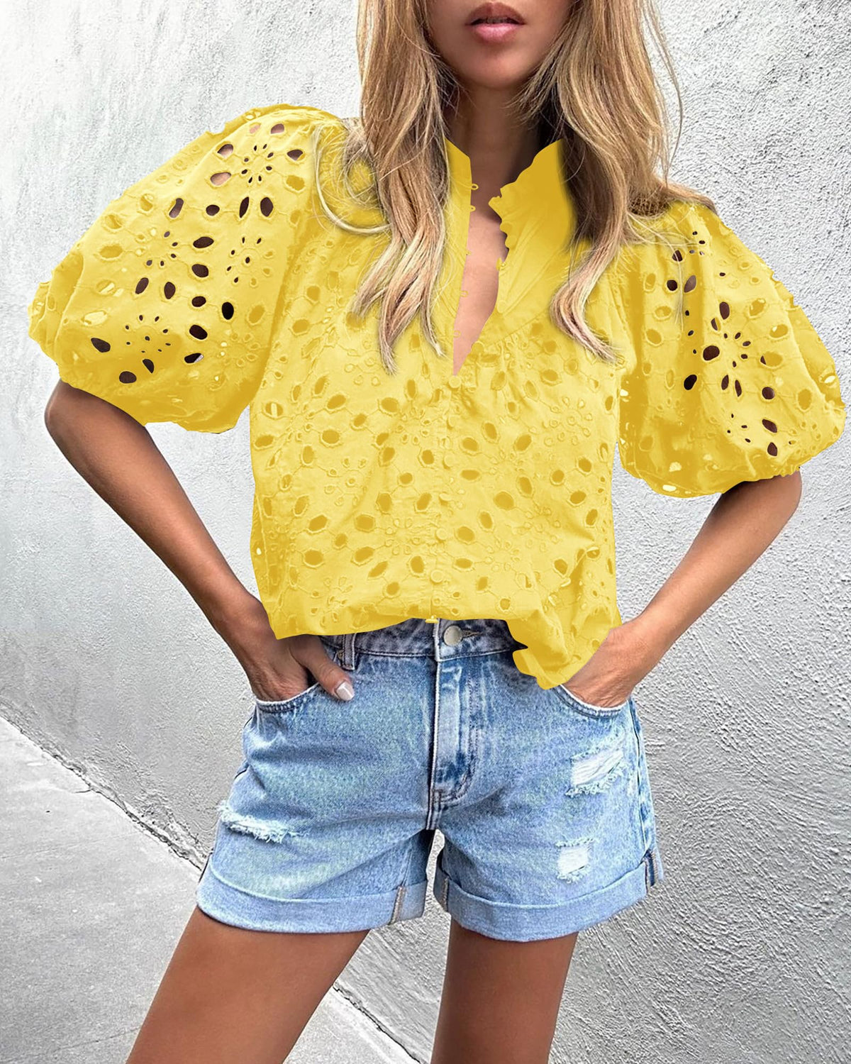 Hollow Out Lace Embroidered Blouse