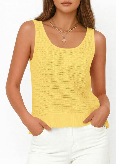 PRETTYGARDEN Womens Spring Crochet Tops Summer Sleeveless Scoop Neck Boho Sweater Tank Top Cute Beach Vacation Clothes PRETTYGARDEN