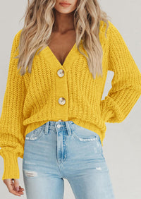 PRETTYGARDEN Women's Chunky Knit Open Front Sweater Long Sleeve Button Loose Short Cardigan Outerwear Coats