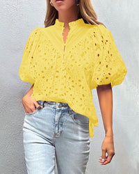 Hollow Out Lace Embroidered Blouse