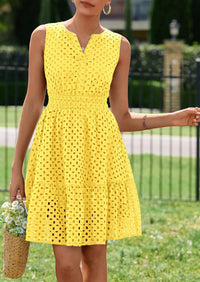 PRETTYGARDEN Women's Summer Dresses Sleeveless V Neck Eyelet Hollow Out Swing A Line Beach Vacation Sun Dress PRETTYGARDEN