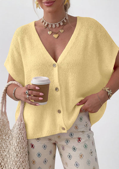 PRETTYGARDEN Batwing Short Sleeve Summer Cardigan Sweaters for Women Lightweight V Neck Button Oversized Sweater Tops PRETTYGARDEN