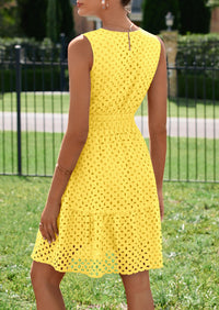 PRETTYGARDEN Women's Summer Dresses Sleeveless V Neck Eyelet Hollow Out Swing A Line Beach Vacation Sun Dress PRETTYGARDEN