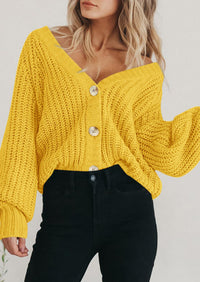 PRETTYGARDEN Women's Chunky Knit Open Front Sweater Long Sleeve Button Loose Short Cardigan Outerwear Coats