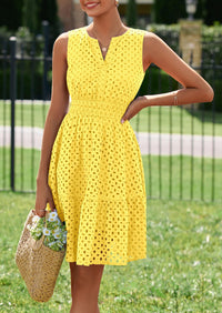 PRETTYGARDEN Women's Summer Dresses Sleeveless V Neck Eyelet Hollow Out Swing A Line Beach Vacation Sun Dress PRETTYGARDEN