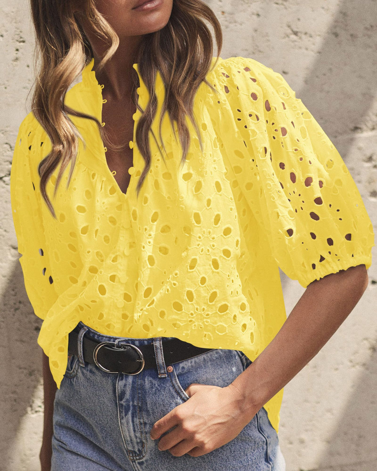 Hollow Out Lace Embroidered Blouse