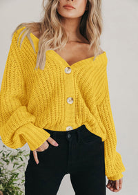 PRETTYGARDEN Women's Chunky Knit Open Front Sweater Long Sleeve Button Loose Short Cardigan Outerwear Coats