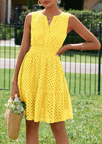 PRETTYGARDEN Women's Summer Dresses Sleeveless V Neck Eyelet Hollow Out Swing A Line Beach Vacation Sun Dress PRETTYGARDEN