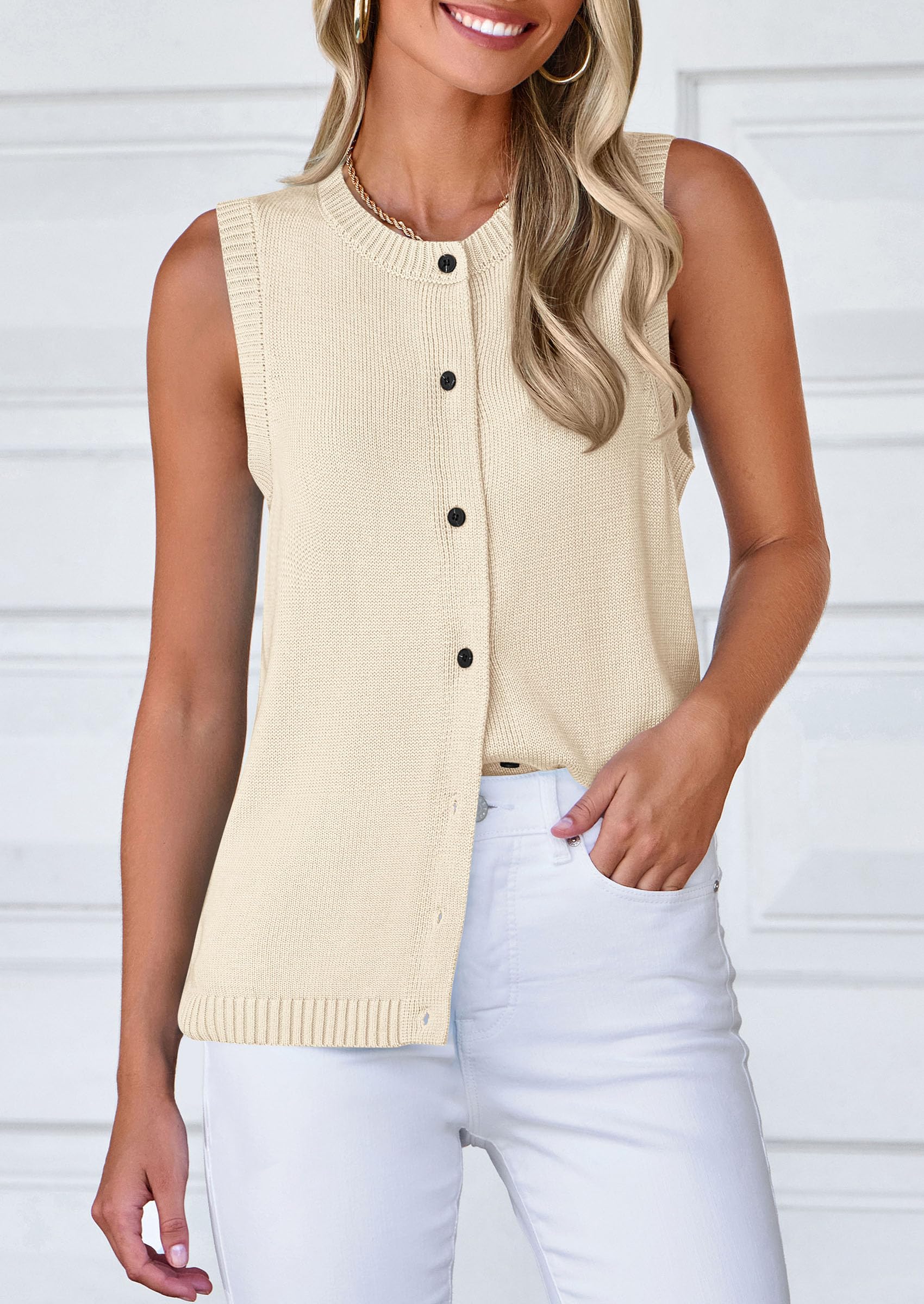 PRETTYGARDEN Sweater Vest Women Spring Summer Casual Lightweight Knit Sleeveless Button Down Tank Tops Trendy Clothes