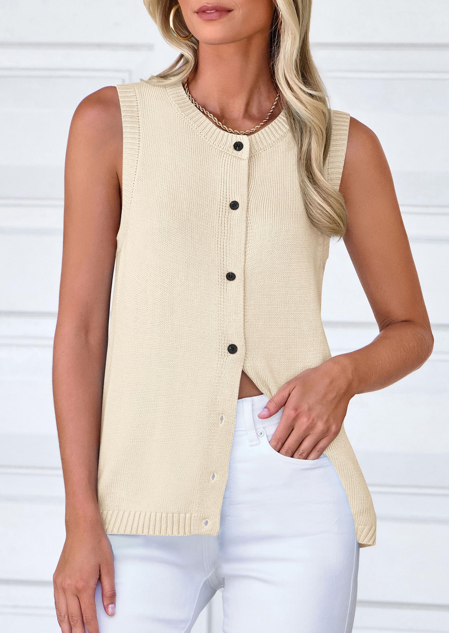 PRETTYGARDEN Sweater Vest Women Spring Summer Casual Lightweight Knit Sleeveless Button Down Tank Tops Trendy Clothes