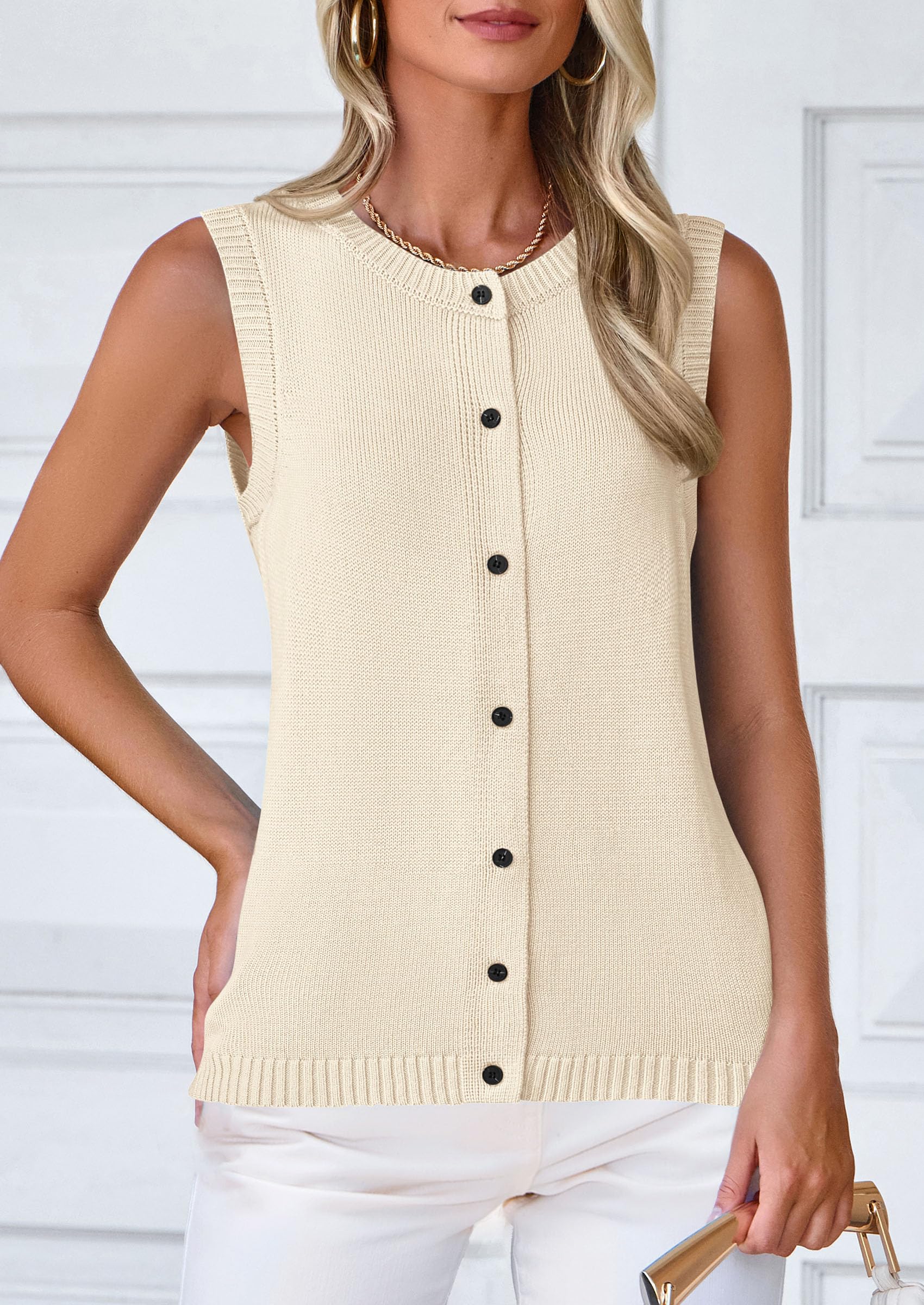 PRETTYGARDEN Sweater Vest Women Spring Summer Casual Lightweight Knit Sleeveless Button Down Tank Tops Trendy Clothes
