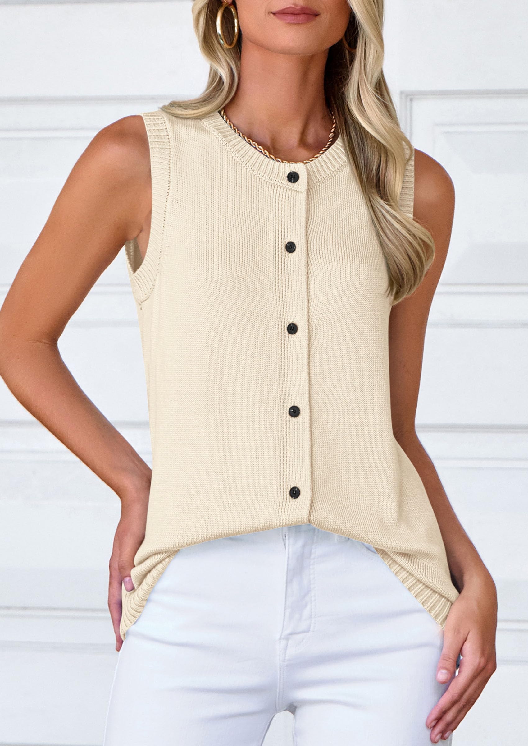PRETTYGARDEN Sweater Vest Women Spring Summer Casual Lightweight Knit Sleeveless Button Down Tank Tops Trendy Clothes