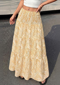 PRETTYGARDEN Floral Summer Boho Maxi Skirts for Women Smocked Elastic Waist Pleated Tiered Vacation Flowy Long Skirt PRETTYGARDEN