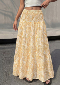 PRETTYGARDEN Floral Summer Boho Maxi Skirts for Women Smocked Elastic Waist Pleated Tiered Vacation Flowy Long Skirt PRETTYGARDEN