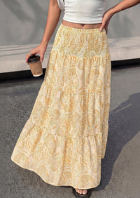 PRETTYGARDEN Floral Summer Boho Maxi Skirts for Women Smocked Elastic Waist Pleated Tiered Vacation Flowy Long Skirt PRETTYGARDEN