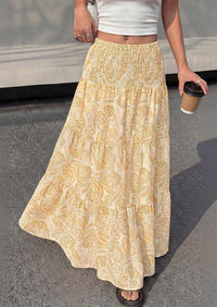 PRETTYGARDEN Floral Summer Boho Maxi Skirts for Women Smocked Elastic Waist Pleated Tiered Vacation Flowy Long Skirt PRETTYGARDEN