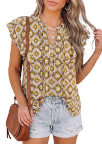 PRETTYGARDEN Womens Summer Boho Tops Trendy 2026 V Neck Flutter Short Sleeve Floral Casual Dressy Blouses Shirts Spring Clothes PRETTYGARDEN