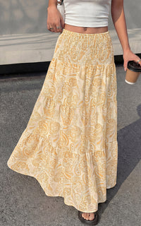 PRETTYGARDEN Floral Summer Boho Maxi Skirts for Women 2026 Smocked Elastic Waist Pleated Tiered Vacation Flowy Long Skirt PRETTYGARDEN