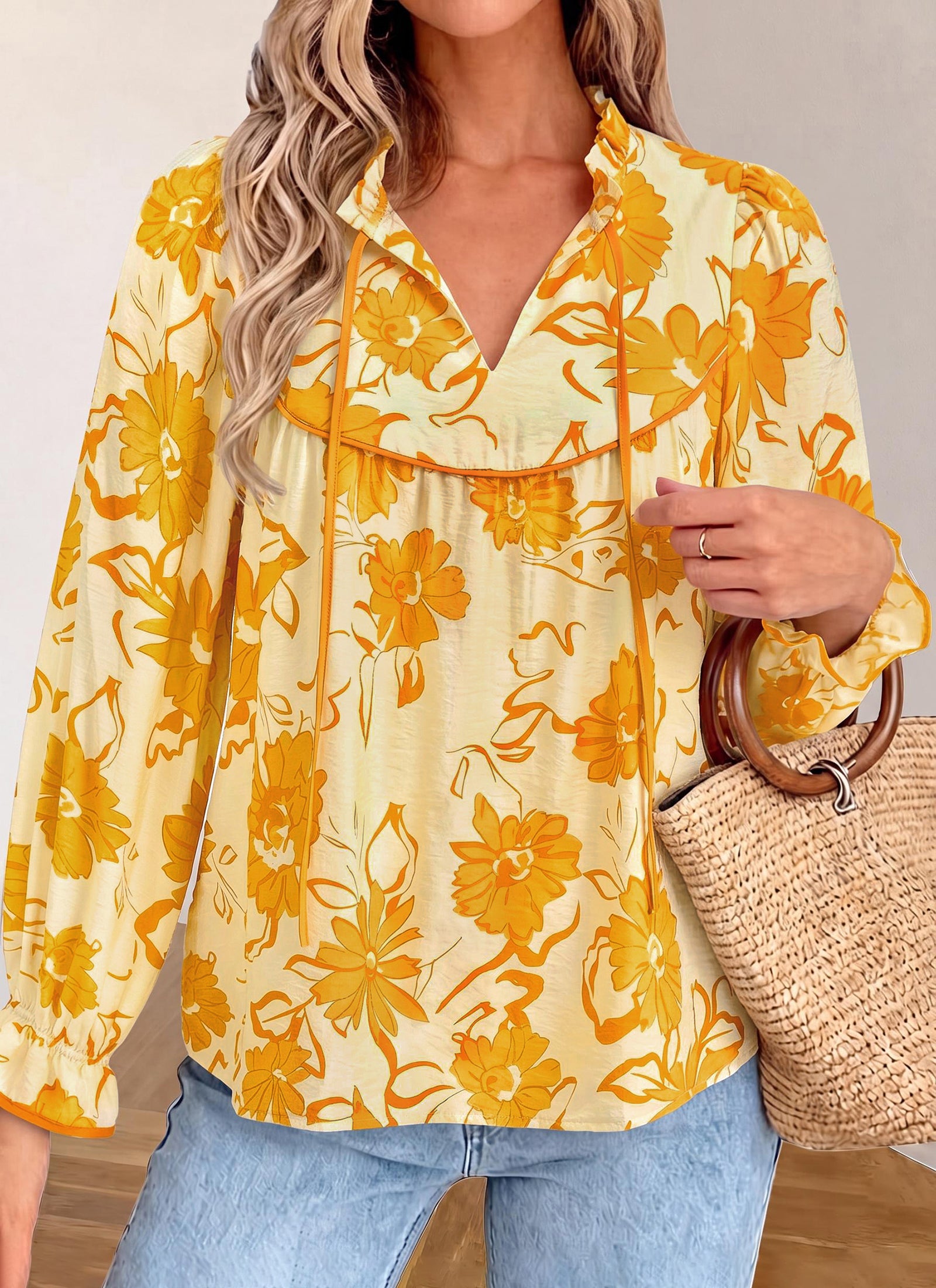 PRETTYGARDEN Women Boho Floral Babydoll Tunic Top