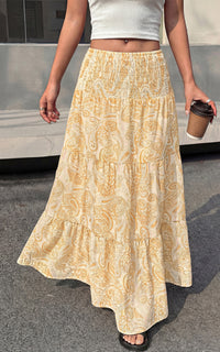 PRETTYGARDEN Floral Summer Boho Maxi Skirts for Women 2026 Smocked Elastic Waist Pleated Tiered Vacation Flowy Long Skirt PRETTYGARDEN