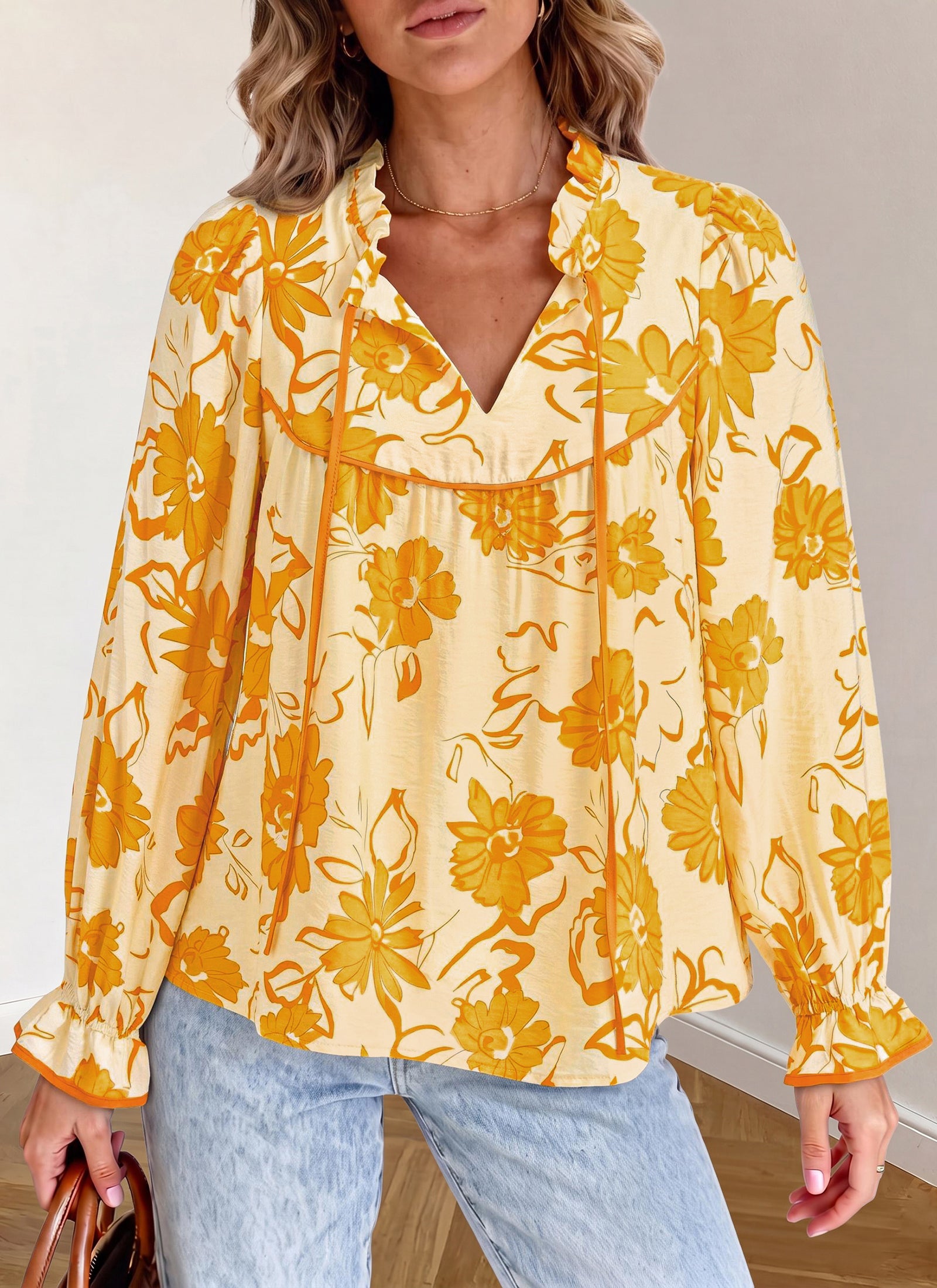 PRETTYGARDEN Women Boho Floral Babydoll Tunic Top