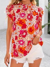 PRETTYGARDEN Women's Ruffle Short Sleeve Summer Tops Trendy Floral Trim Neck Casual Dressy Chiffon Boho Blouses Shirts PRETTYGARDEN