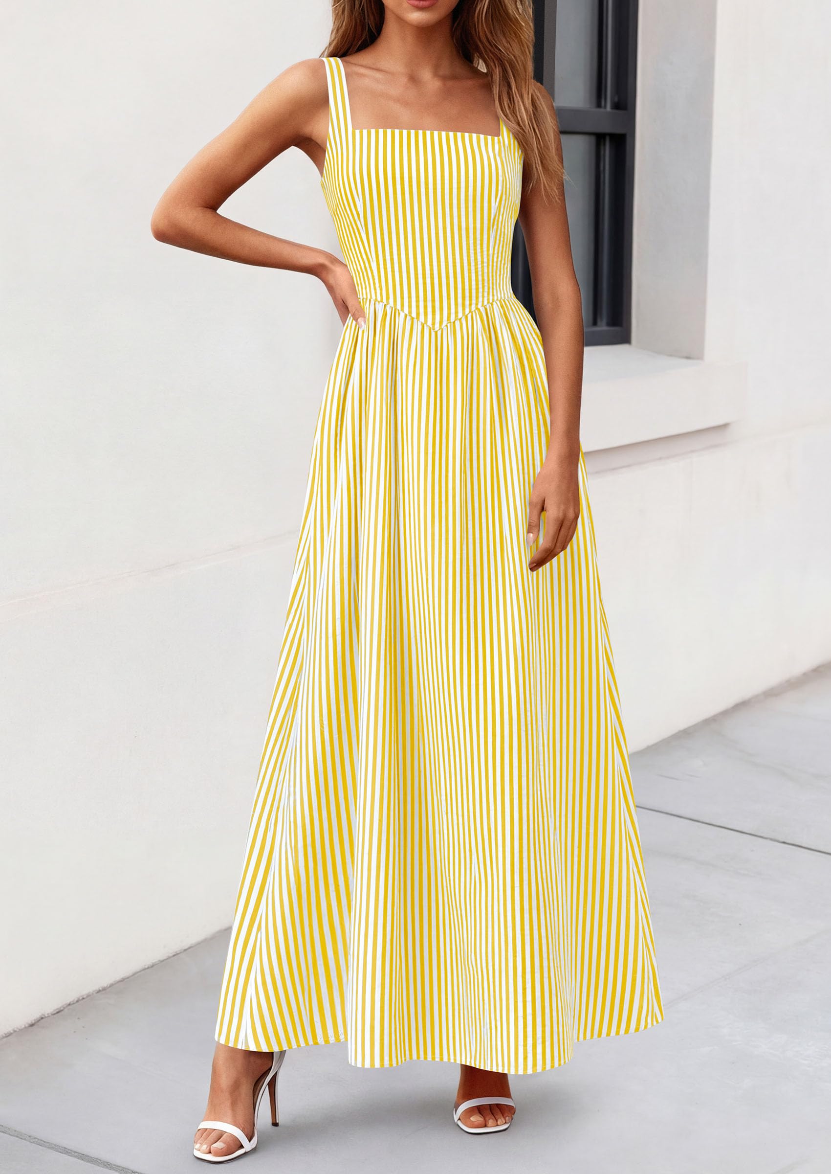 striped formal dress for women Callie Striped Maxi Dress-Black/Cream L