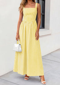 PRETTYGARDEN Women's Maxi Striped Dress Summer Sleeveless Square Neck Smocked A Line Long Flowy Spring Vacation Sundress PRETTYGARDEN