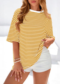 PRETTYGARDEN Womens Oversied Cute Tops Casual Striped Short Sleeve Shirt Women Trendy Spring Fashion Basic Tees Blouse PRETTYGARDEN