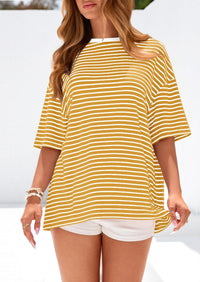 PRETTYGARDEN Womens Oversied Cute Tops Casual Striped Short Sleeve Shirt Women Trendy Spring Fashion Basic Tees Blouse PRETTYGARDEN