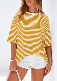 PRETTYGARDEN Womens Oversied Cute Tops Casual Striped Short Sleeve Shirt Women Trendy Spring Fashion Basic Tees Blouse PRETTYGARDEN