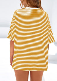 PRETTYGARDEN Womens Oversied Cute Tops Casual Striped Short Sleeve Shirt Women Trendy Spring Fashion Basic Tees Blouse PRETTYGARDEN