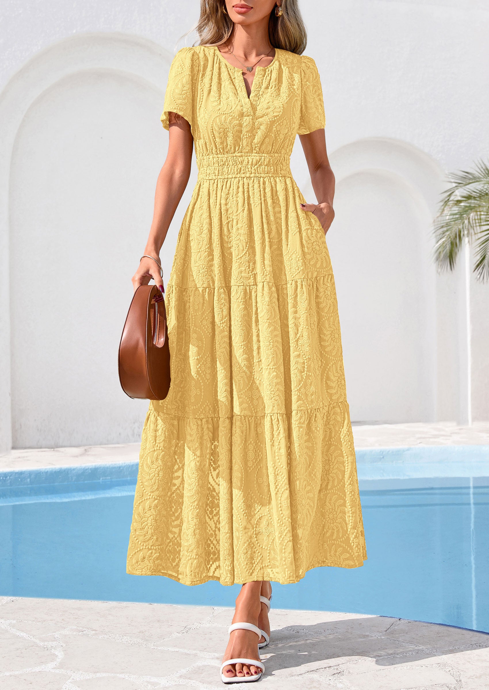 PRETTYGARDEN Womens Boho Maxi Dress 2026 Floral Summer Spring Short Sleeve V Neck A Line Embroidered Beach Vacation Dresses