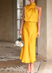 PRETTYGARDEN Women's Summer Satin Dress Elegant Sleeveless Mock Neck Cocktail Party Maxi Dresses