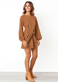 PRETTYGARDEN Womens Fall Elegant Long Lantern Sleeve Short Dress Wedding Guest Crewneck Tie Waist Knit Cocktail Dresses PRETTYGARDEN