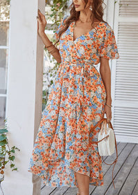 PRETTYGARDEN Women Summer Floral Boho V Neck Ruffle Wedding Guest Maxi Dresses