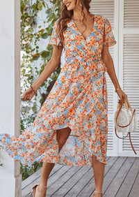 PRETTYGARDEN Women Summer Floral Boho V Neck Ruffle Wedding Guest Maxi Dresses