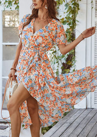 PRETTYGARDEN Women Summer Floral Boho V Neck Ruffle Wedding Guest Maxi Dresses