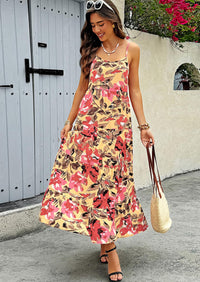 PRETTYGARDEN Women Summer Dresses Spaghetti Strap Scoop Neck Floral Maxi Dress Flowy Boho Long Sundress with Pockets